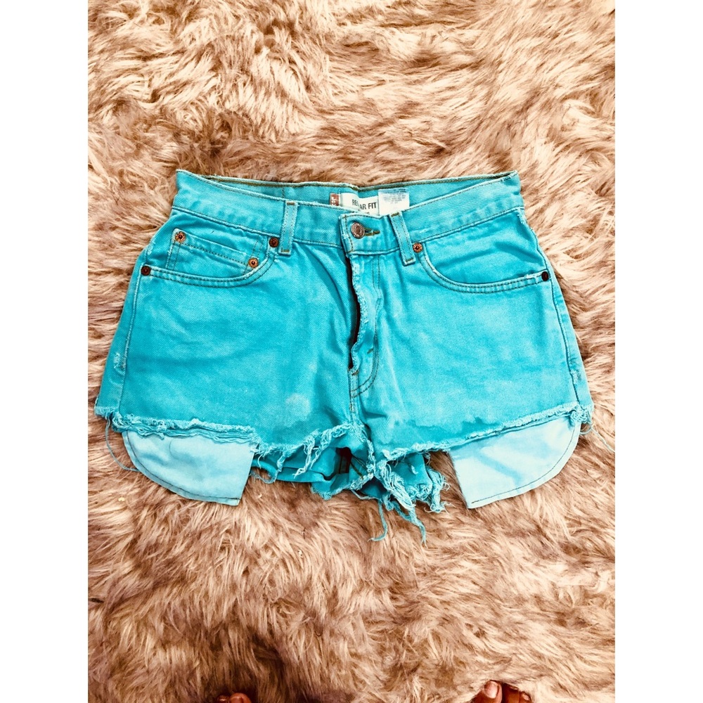 Levi Strauss teal high waisted denim shorts